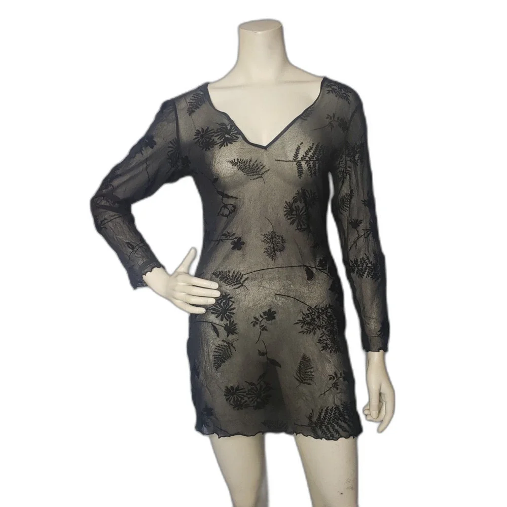 Vintage 90's Y2K VICTORIAS SECRET Sheer Black Floral Lace Chemise Nightie Large